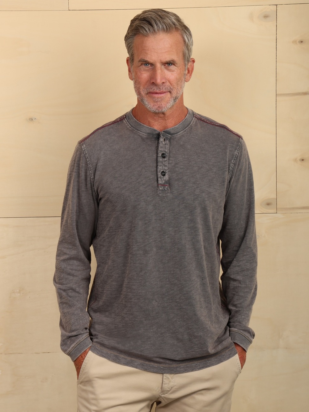 True Grit Men Slub Textured Long Sleeve Polo Henley Pullover Shirt Large Preppy